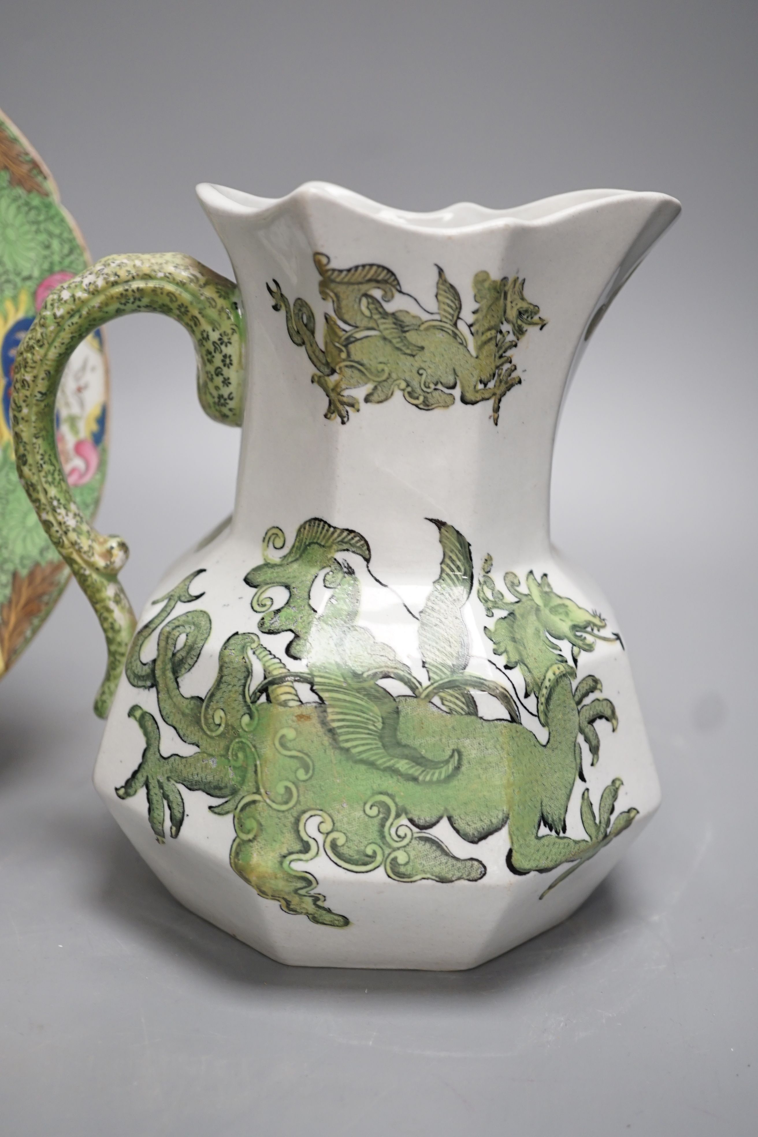 An early 19th century Mason's ironstone plate and a hydra jug (2)